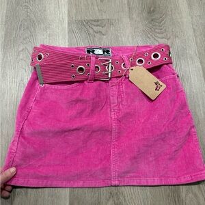 Pink Corduroy Mini Skirt with Belt vintage y2k 30 inch hips low rise